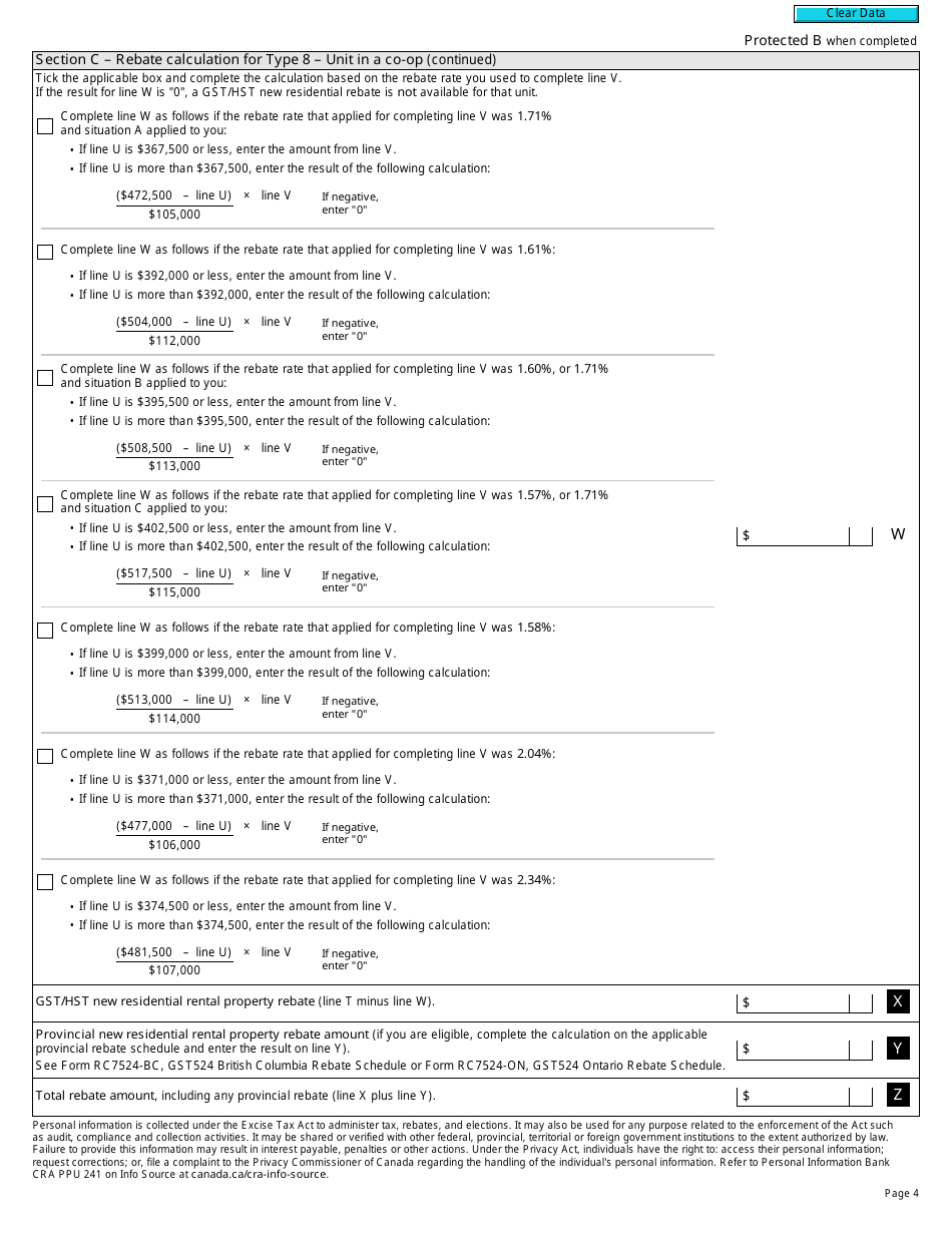 Form GST525 Supplement to the New Residential Rental Property Rebate Application - Co-op and Multiple Units - Canada, Page 4