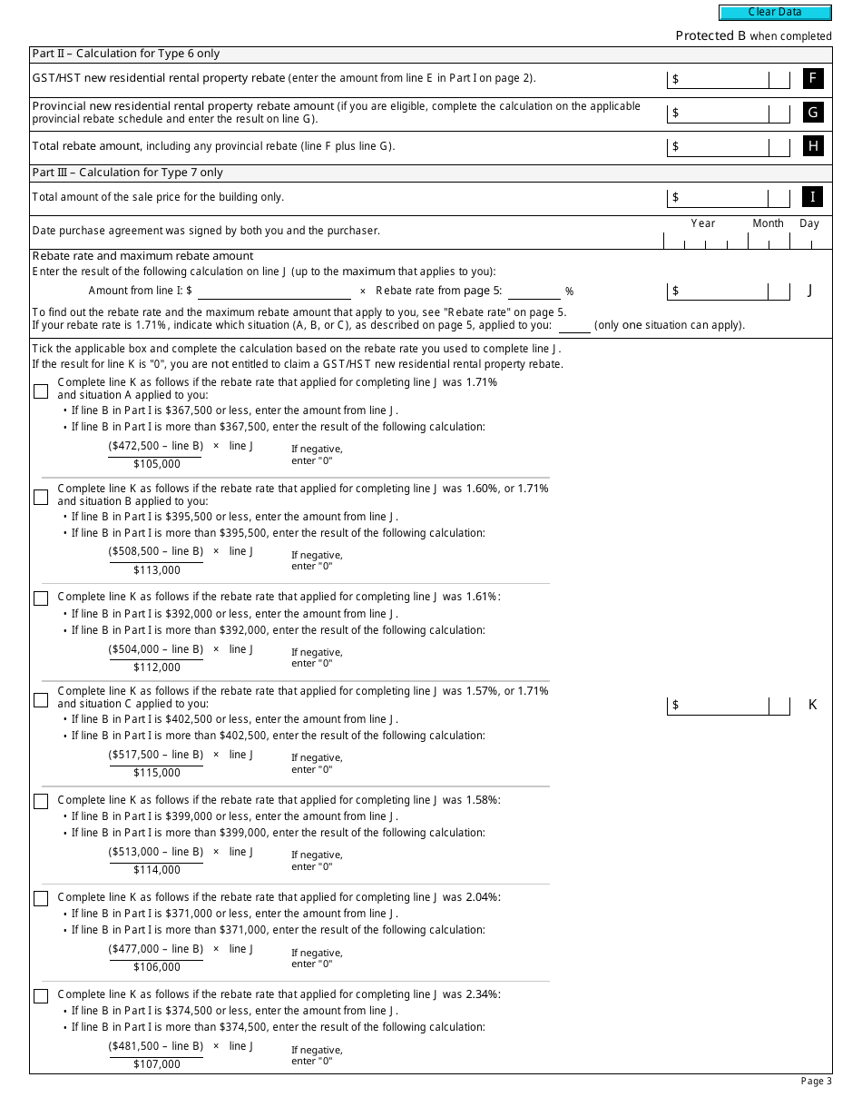 Form GST524 Gst / Hst New Residential Rental Property Rebate Application - Canada, Page 3
