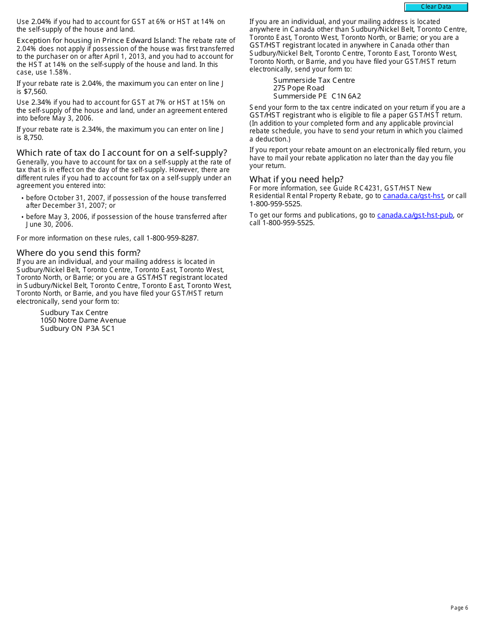 Form GST524 Gst / Hst New Residential Rental Property Rebate Application - Canada, Page 6