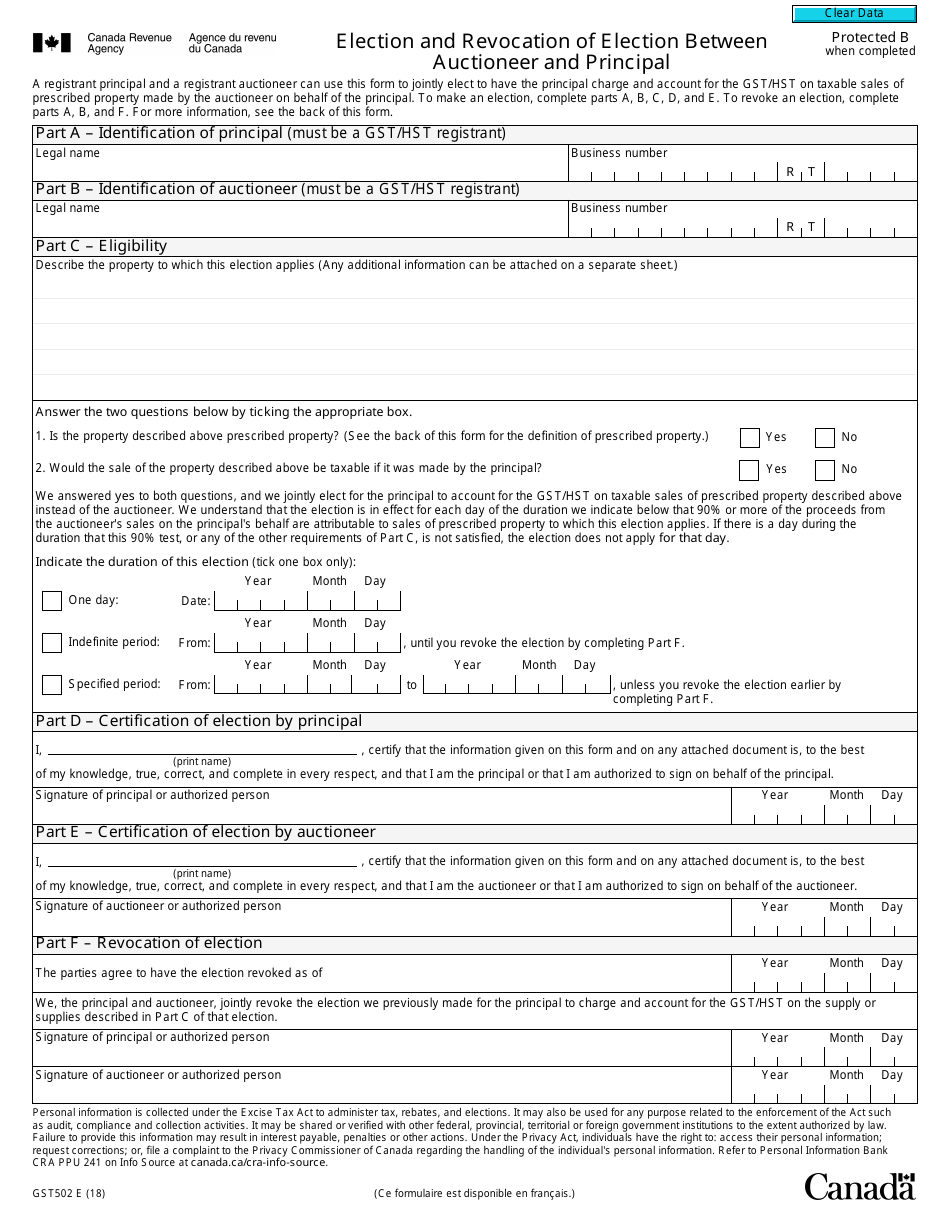 Form GST502 - Fill Out, Sign Online and Download Fillable PDF, Canada ...