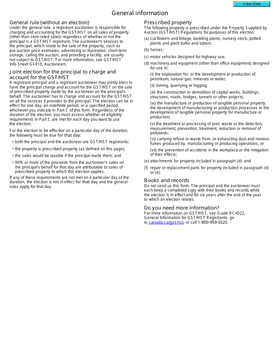 Form GST502 Election and Revocation of Election Between Auctioneer and Principal - Canada, Page 2