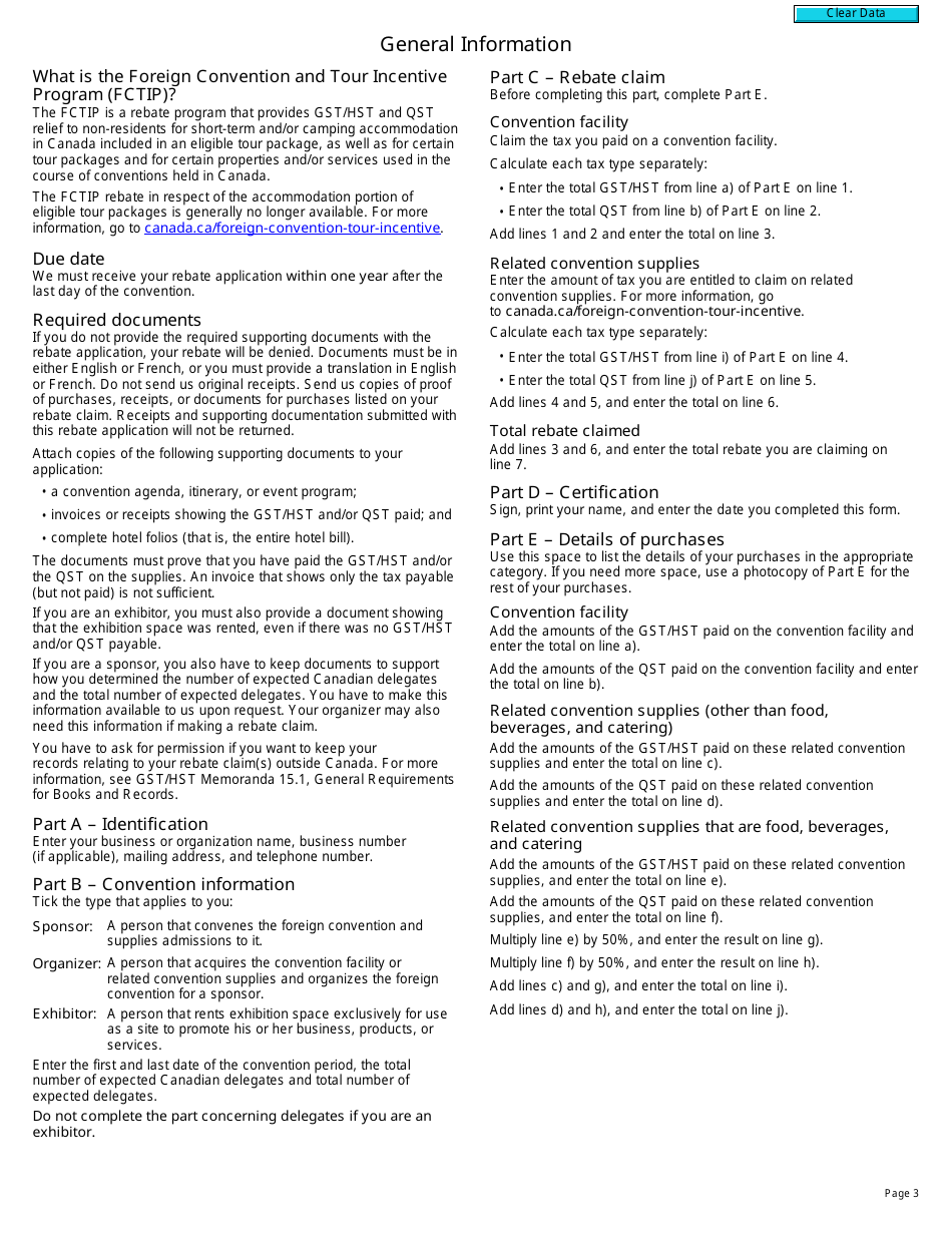 Form GST386 Rebate Application for Conventions - Canada, Page 3
