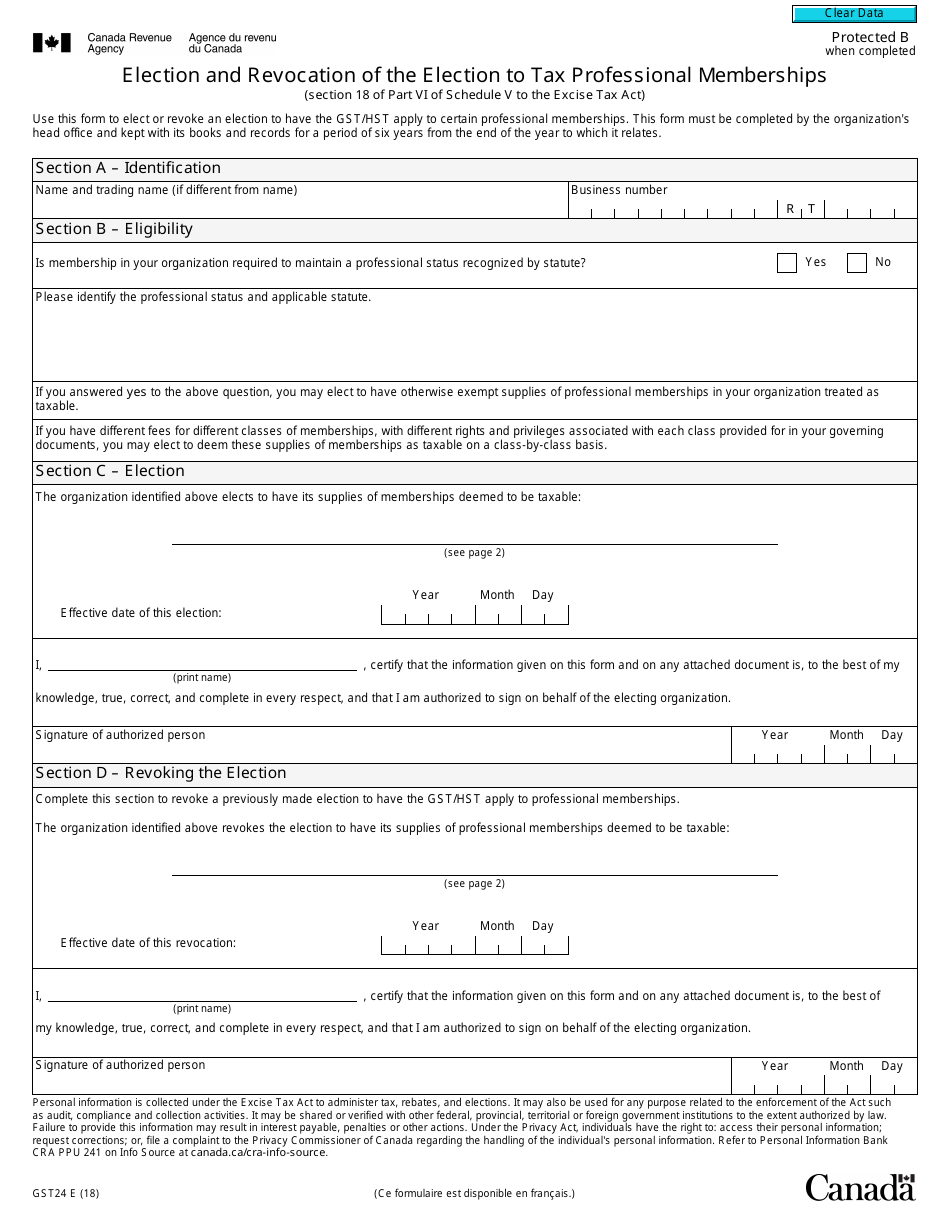 Form GST24 Download Fillable PDF or Fill Online Election and Revocation ...