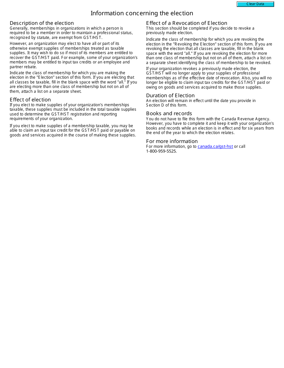 Form GST24 Election and Revocation of the Election to Tax Professional Memberships - Canada, Page 2