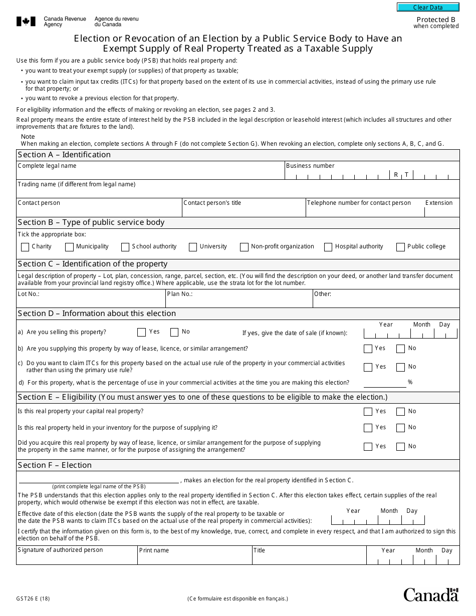 Form GST26 - Fill Out, Sign Online and Download Fillable PDF, Canada ...