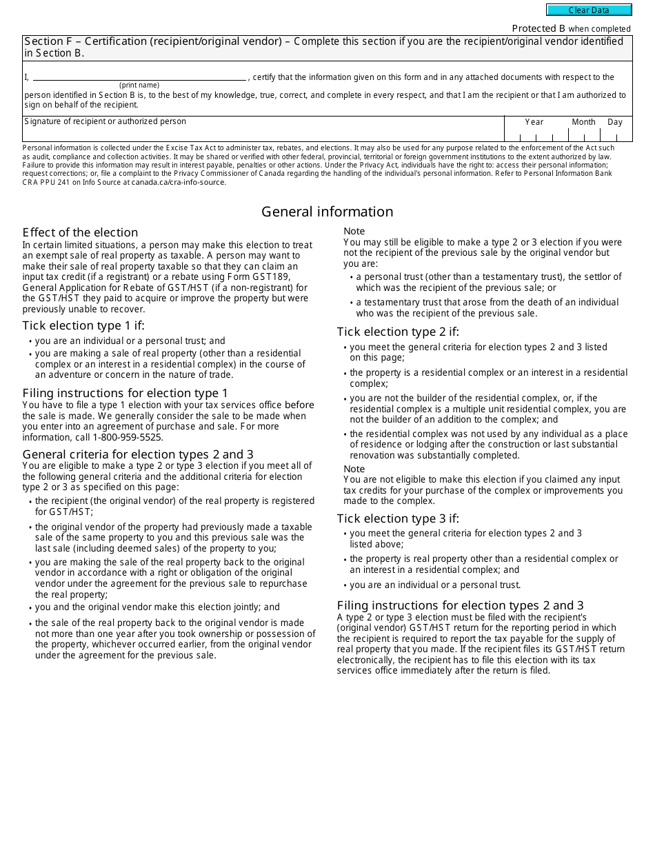 Form GST22 Real Property - Election to Make Certain Sales Taxable - Canada, Page 2