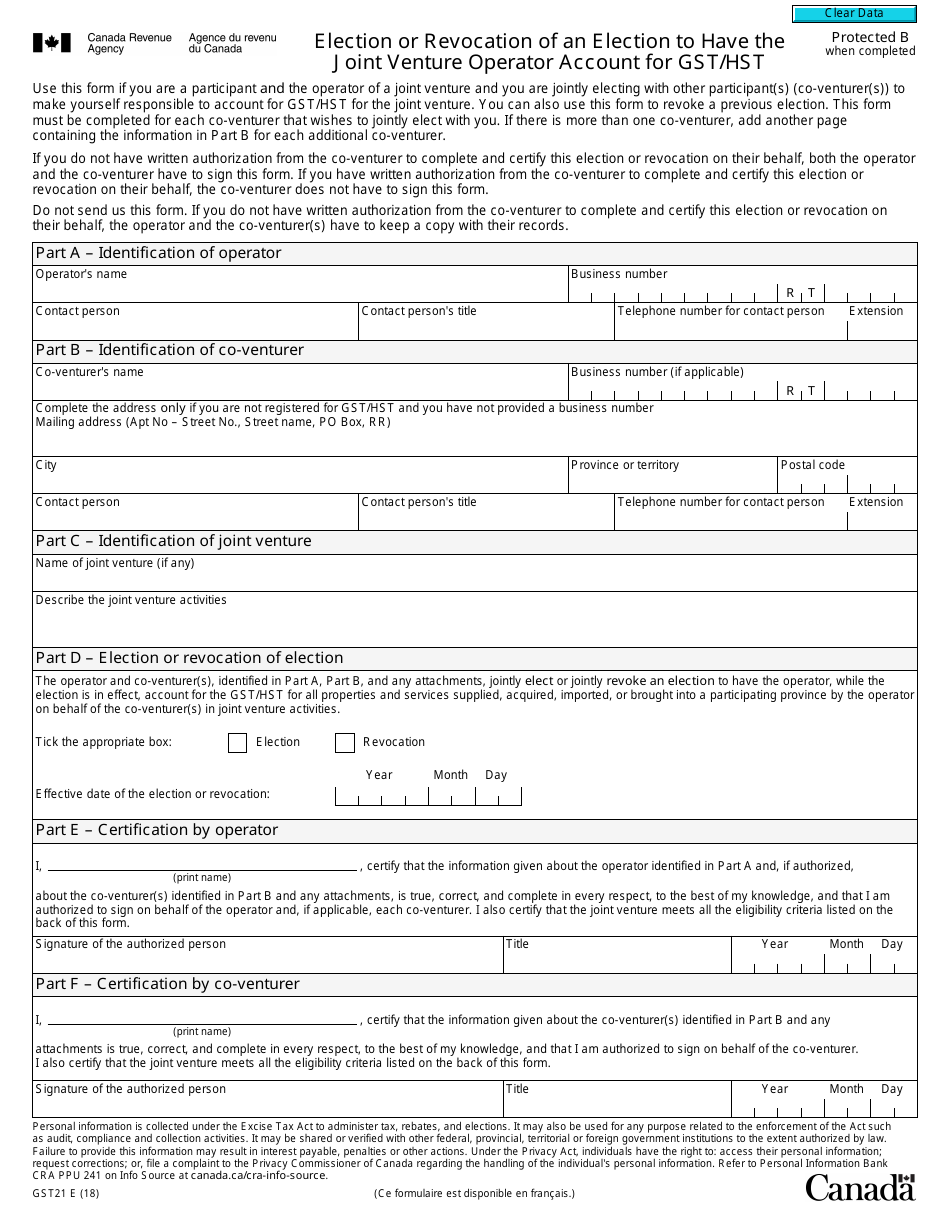 Form GST21 - Fill Out, Sign Online and Download Fillable PDF, Canada ...