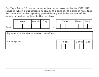 Form GST190 Gst/Hst New Housing Rebate Application for Houses Purchased From a Builder - Large Print - Canada, Page 12
