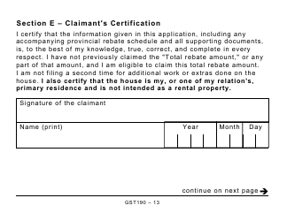 Form GST190 Gst/Hst New Housing Rebate Application for Houses Purchased From a Builder - Large Print - Canada, Page 13