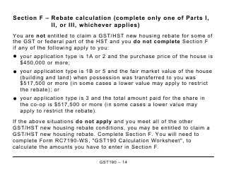 Form GST190 Gst/Hst New Housing Rebate Application for Houses Purchased From a Builder - Large Print - Canada, Page 14