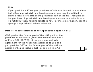 Form GST190 Gst/Hst New Housing Rebate Application for Houses Purchased From a Builder - Large Print - Canada, Page 15
