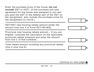 Form GST190 Gst/Hst New Housing Rebate Application for Houses Purchased From a Builder - Large Print - Canada, Page 16