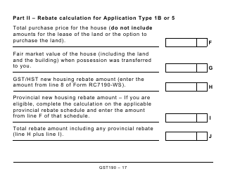 Form GST190 Gst/Hst New Housing Rebate Application for Houses Purchased From a Builder - Large Print - Canada, Page 17