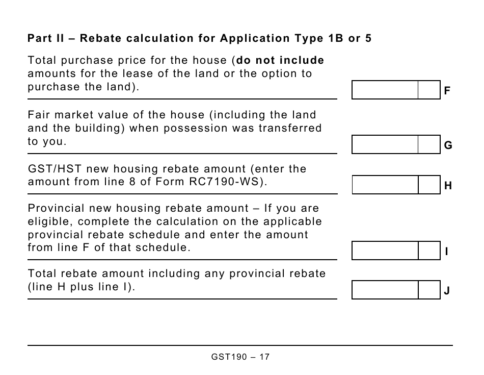 Form GST190 Gst / Hst New Housing Rebate Application for Houses Purchased From a Builder - Large Print - Canada, Page 17