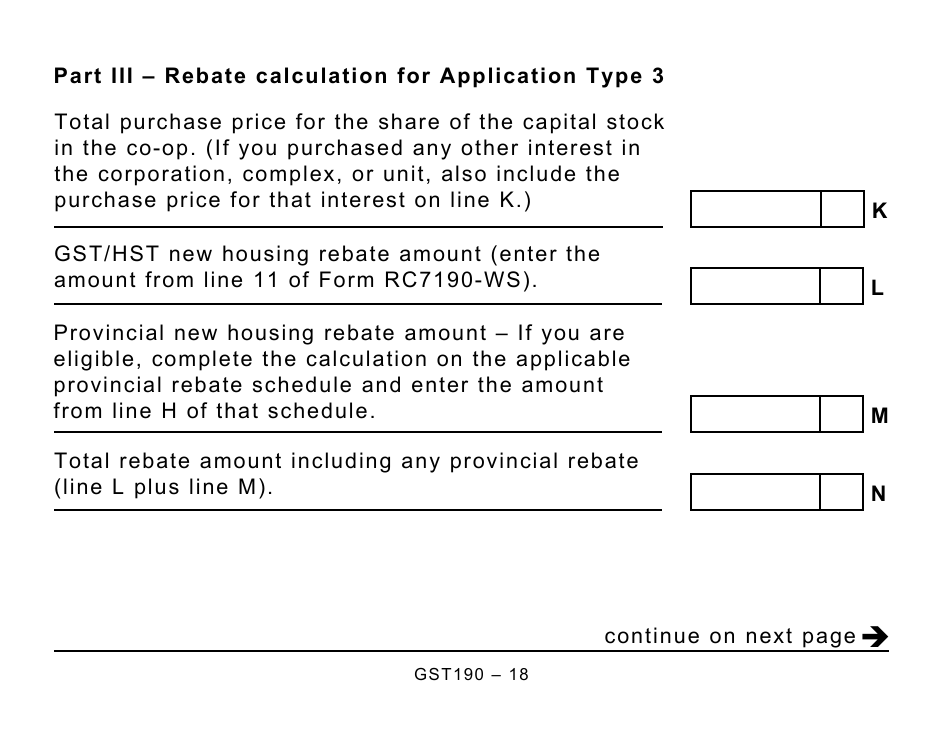 Form GST190 Gst / Hst New Housing Rebate Application for Houses Purchased From a Builder - Large Print - Canada, Page 18