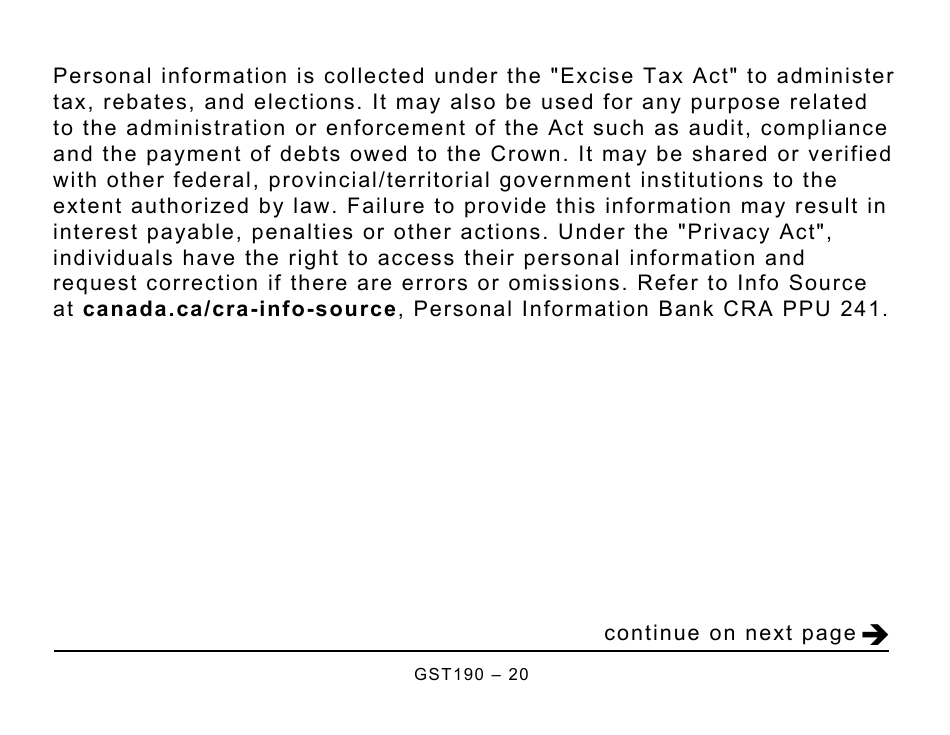 Form GST190 Gst / Hst New Housing Rebate Application for Houses Purchased From a Builder - Large Print - Canada, Page 20