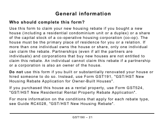 Form GST190 Gst/Hst New Housing Rebate Application for Houses Purchased From a Builder - Large Print - Canada, Page 21