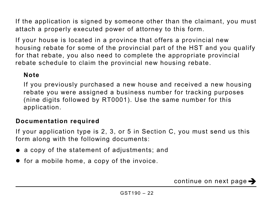 Form GST190 Gst / Hst New Housing Rebate Application for Houses Purchased From a Builder - Large Print - Canada, Page 22