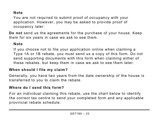 Form GST190 Gst/Hst New Housing Rebate Application for Houses Purchased From a Builder - Large Print - Canada, Page 23