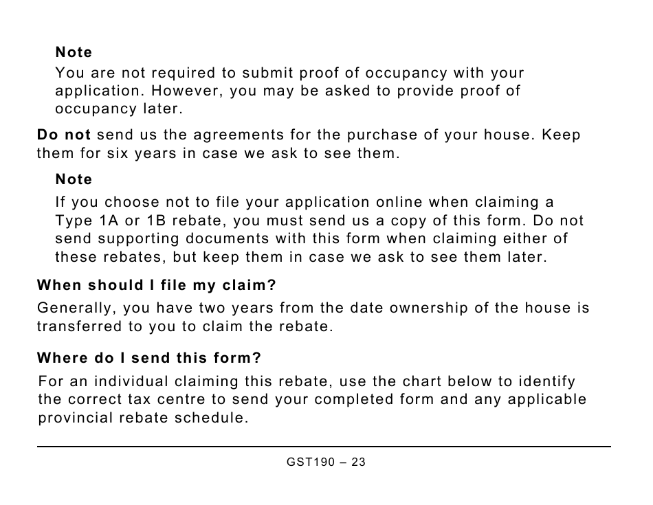 Form GST190 Gst / Hst New Housing Rebate Application for Houses Purchased From a Builder - Large Print - Canada, Page 23