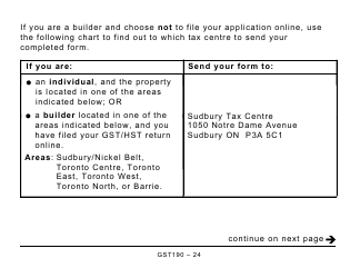 Form GST190 Gst/Hst New Housing Rebate Application for Houses Purchased From a Builder - Large Print - Canada, Page 24