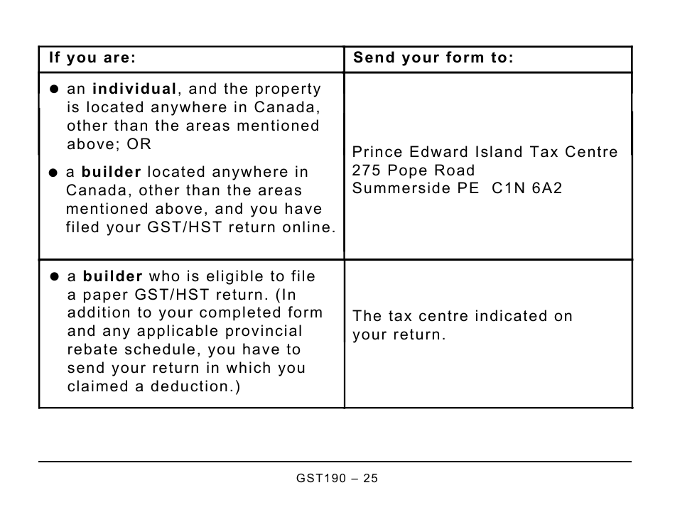 Form GST190 Gst / Hst New Housing Rebate Application for Houses Purchased From a Builder - Large Print - Canada, Page 25