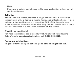 Form GST190 Gst/Hst New Housing Rebate Application for Houses Purchased From a Builder - Large Print - Canada, Page 26
