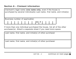 Form GST190 Gst/Hst New Housing Rebate Application for Houses Purchased From a Builder - Large Print - Canada, Page 3