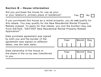 Form GST190 Gst/Hst New Housing Rebate Application for Houses Purchased From a Builder - Large Print - Canada, Page 6