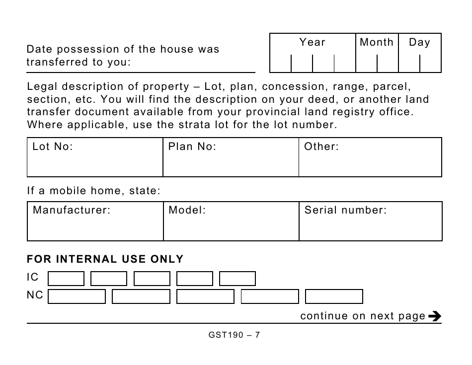 Form GST190 Gst / Hst New Housing Rebate Application for Houses Purchased From a Builder - Large Print - Canada, Page 7