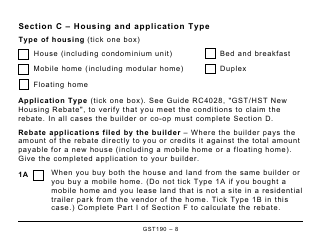 Form GST190 Gst/Hst New Housing Rebate Application for Houses Purchased From a Builder - Large Print - Canada, Page 8