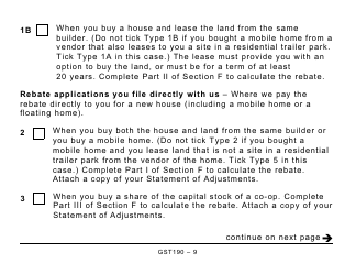 Form GST190 Gst/Hst New Housing Rebate Application for Houses Purchased From a Builder - Large Print - Canada, Page 9