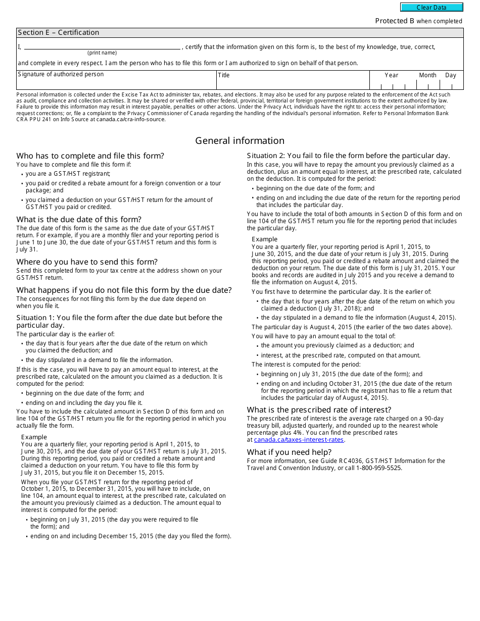 Form GST106 Information on Claims Paid or Credited for Foreign Conventions and Tour Packages - Canada, Page 2