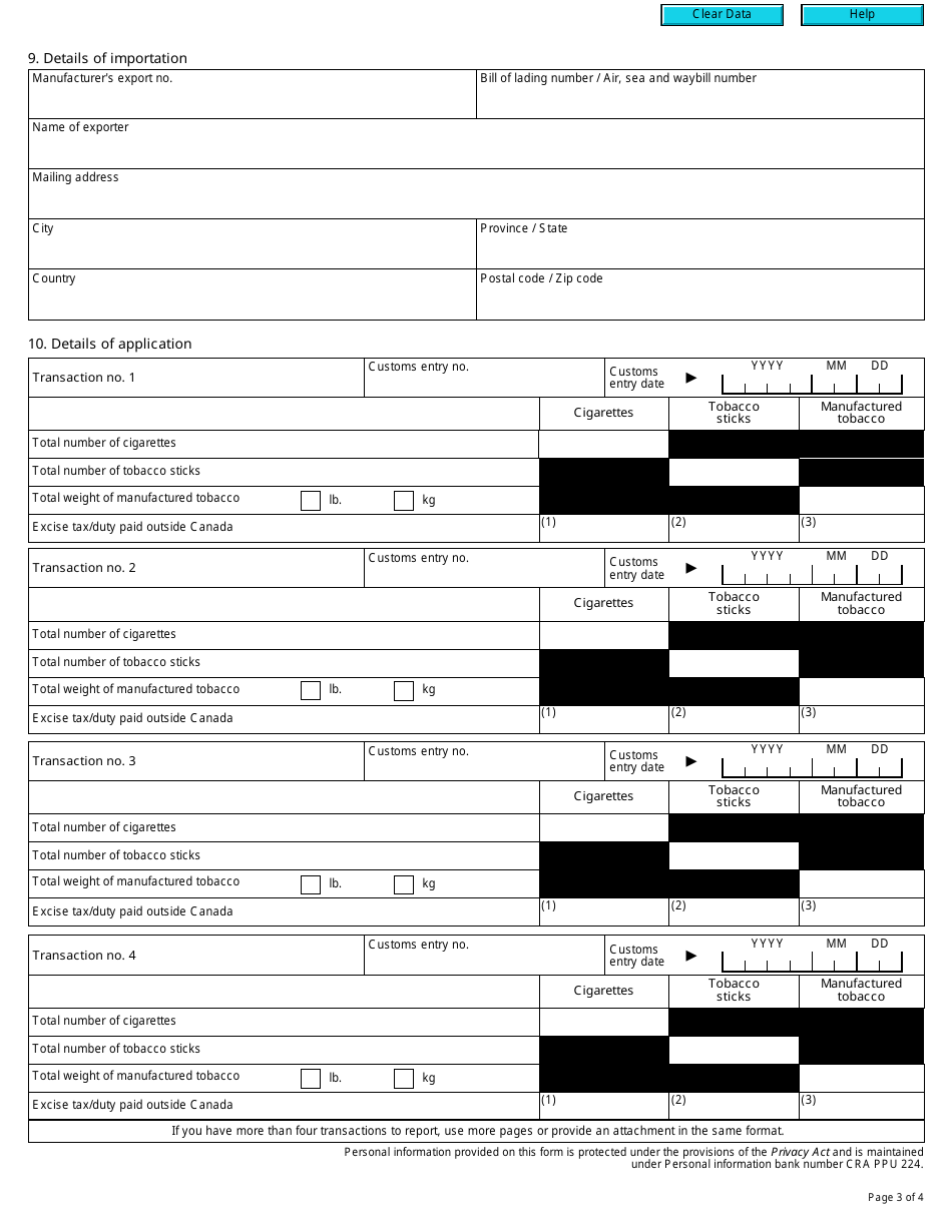Form E681 Refund Claim of Tax on Exported Tobacco Products - Canada, Page 3