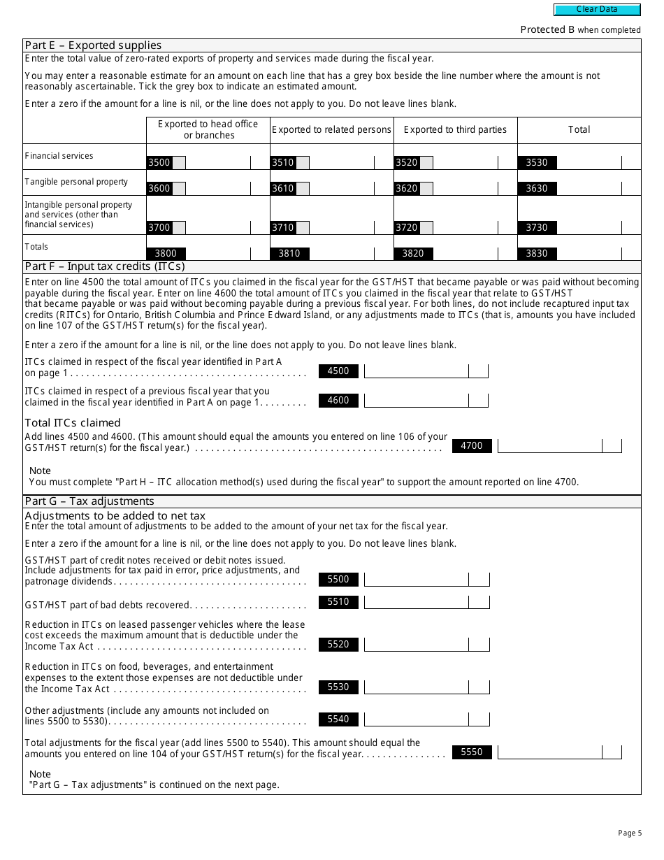 Form GST111 Financial Institution Gst / Hst Annual Information Return - Canada, Page 5