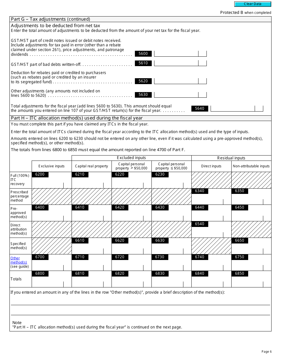 Form GST111 Financial Institution Gst / Hst Annual Information Return - Canada, Page 6