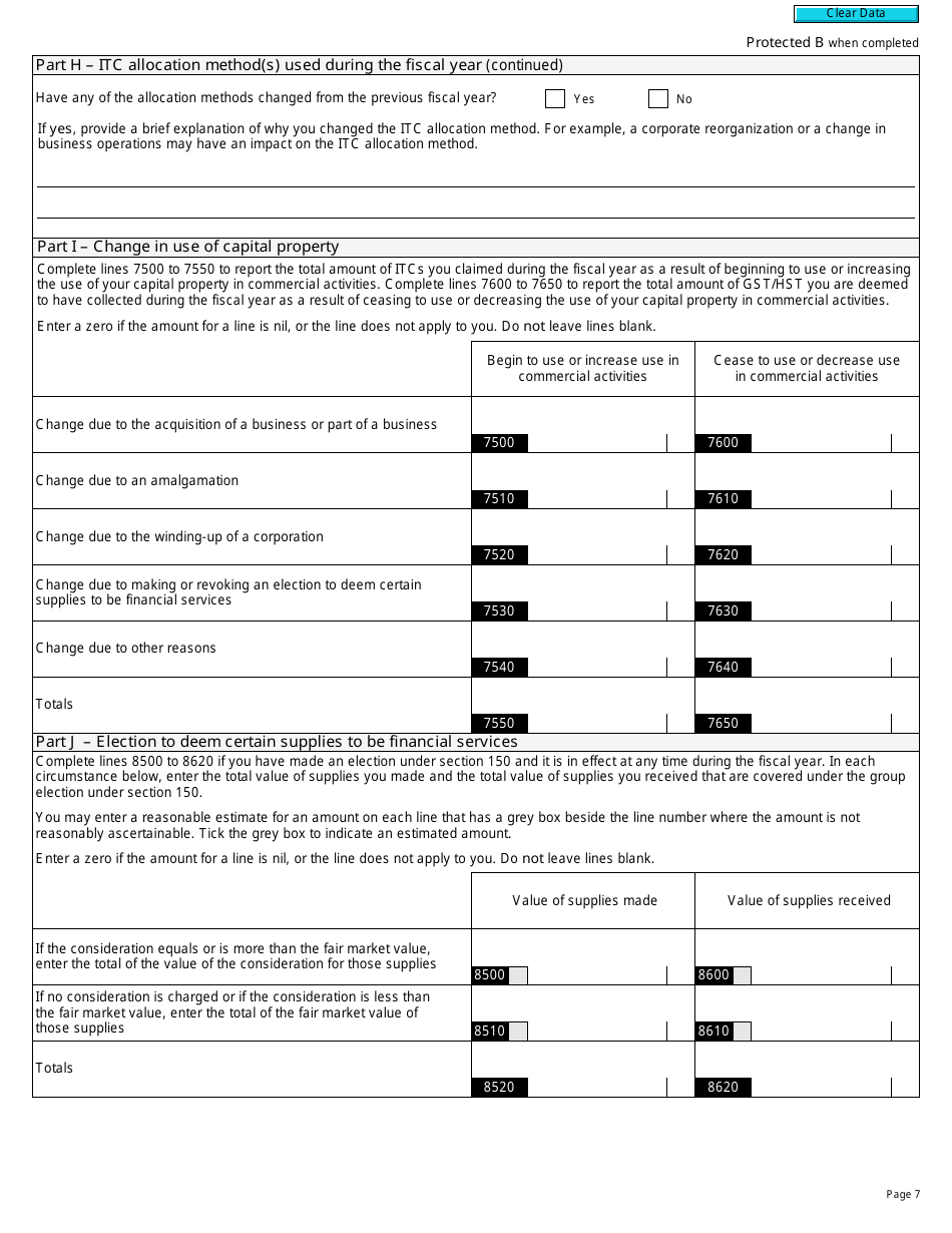 Form GST111 Financial Institution Gst / Hst Annual Information Return - Canada, Page 7