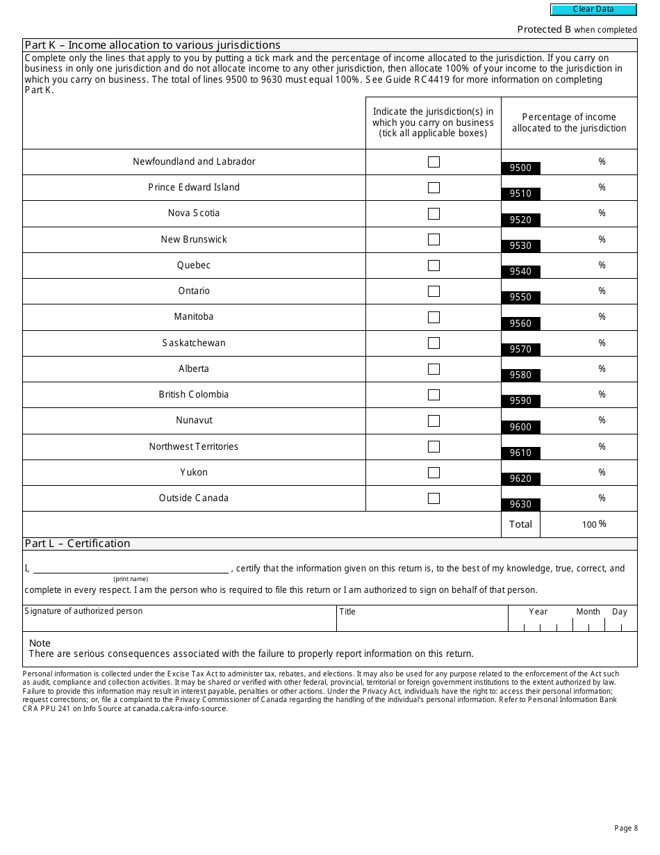 Form GST111 Financial Institution Gst / Hst Annual Information Return - Canada, Page 8