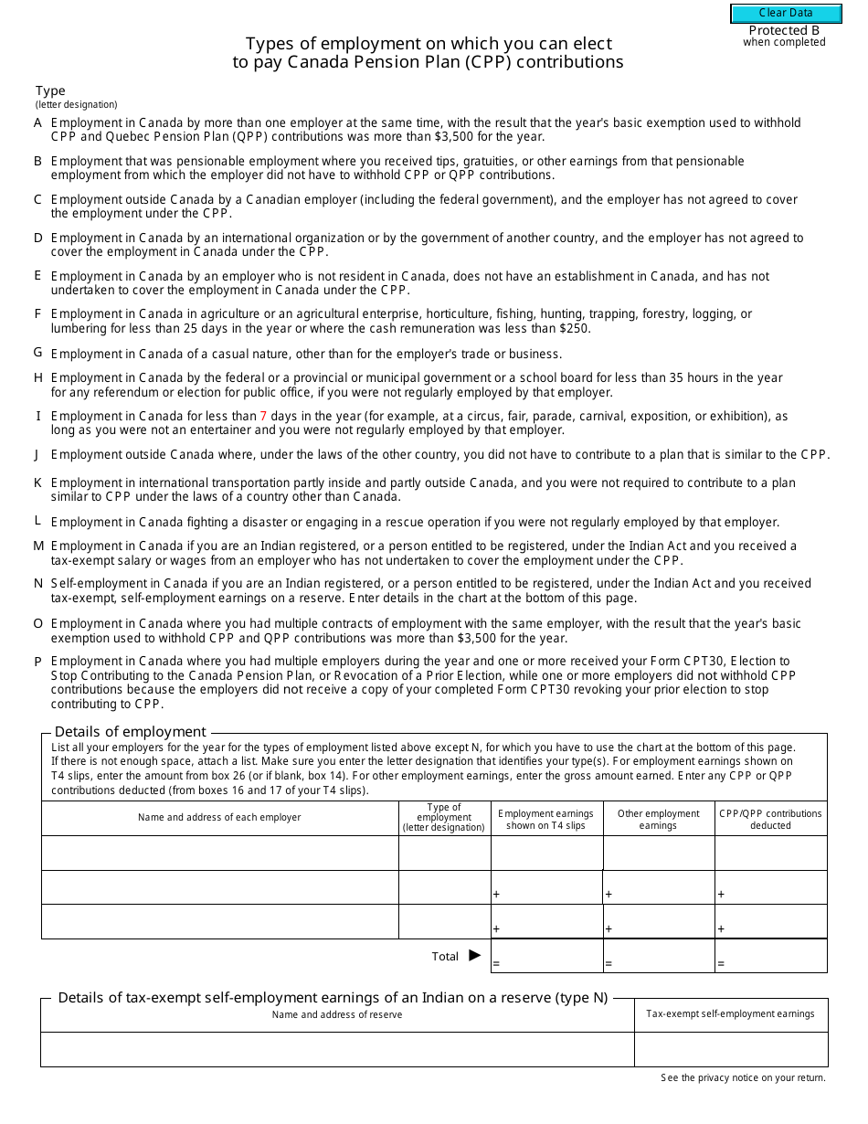 Form CPT20 E Election to Pay Canada Pension Plan Contributions - Canada, Page 2