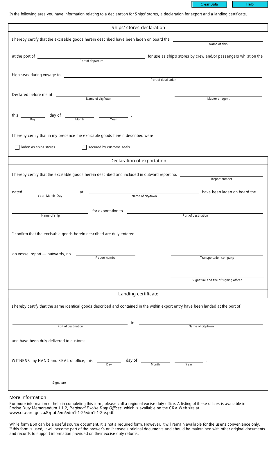 Form B60 Excise Duty Entry - Canada, Page 2