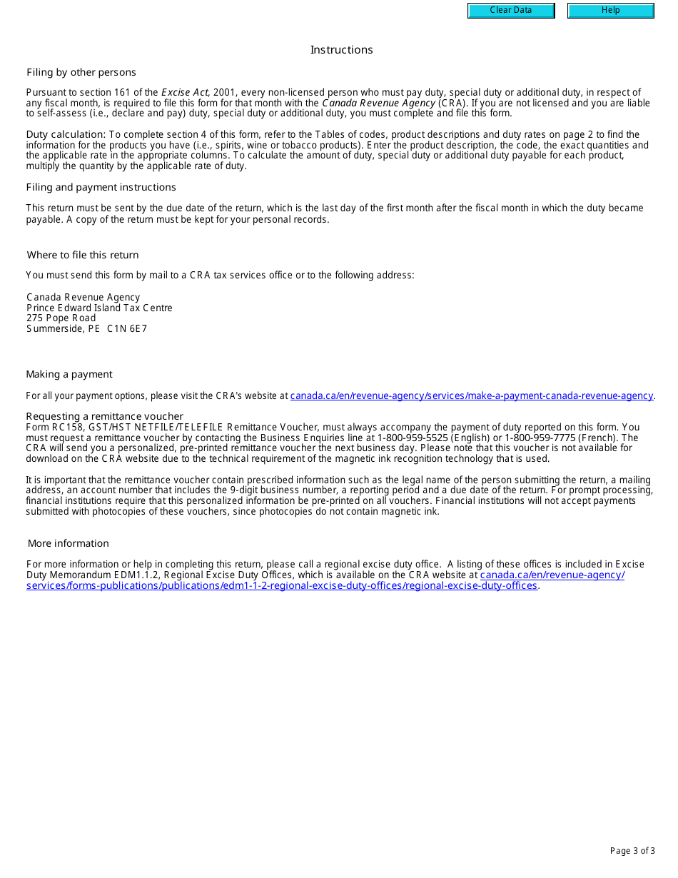 Form B270 Excise Act 2001 - Excise Duty Return - Non-licensee - Canada, Page 3