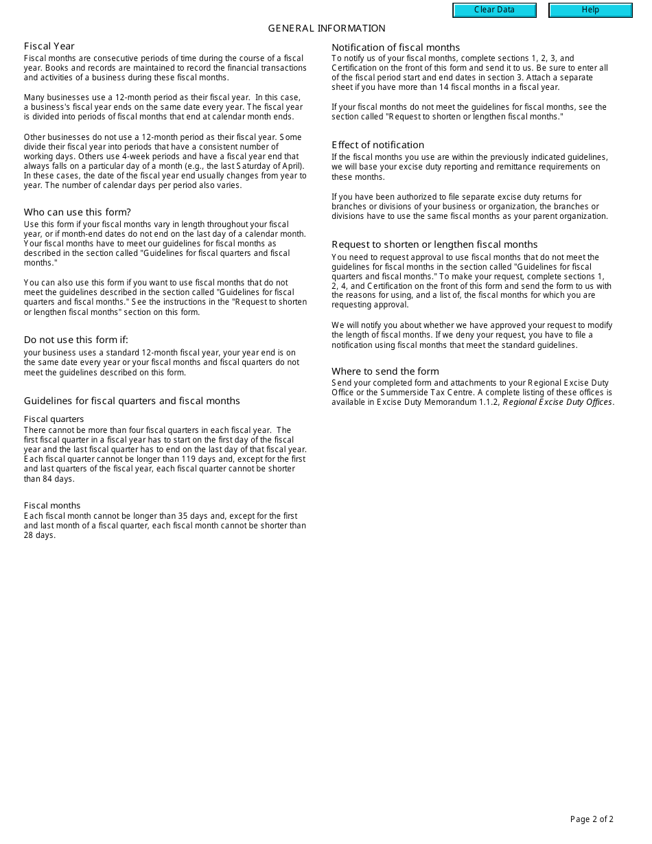 Form B268 Notification of Fiscal Months - Canada, Page 2