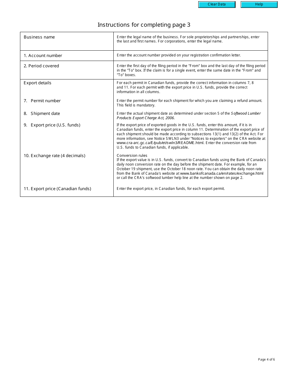 Form B278 Softwood Lumber Products Export Charge - Application for Refund - Canada, Page 4