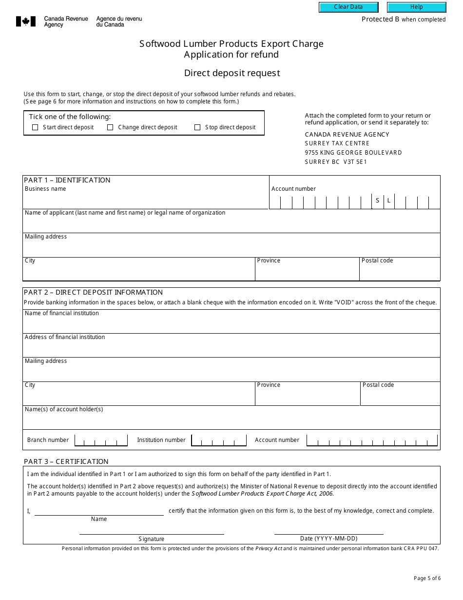 Form B278 Softwood Lumber Products Export Charge - Application for Refund - Canada, Page 5