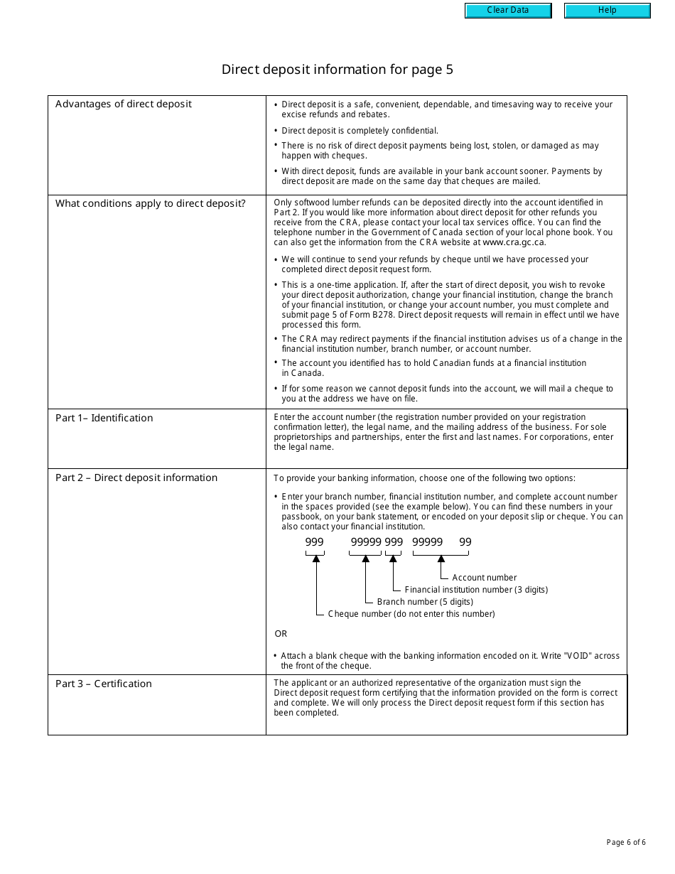 Form B278 Softwood Lumber Products Export Charge - Application for Refund - Canada, Page 6
