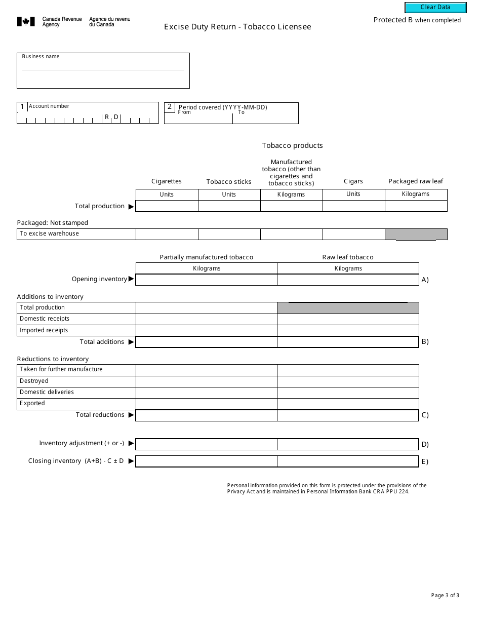 Form B267 Excise Duty Return - Tobacco Licensee - Canada, Page 3