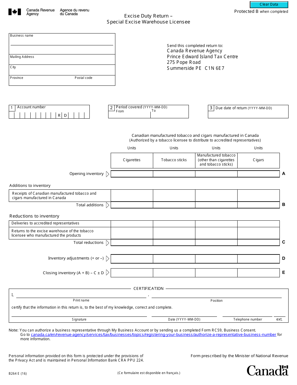 Form B264 Fill Out, Sign Online and Download Fillable PDF, Canada