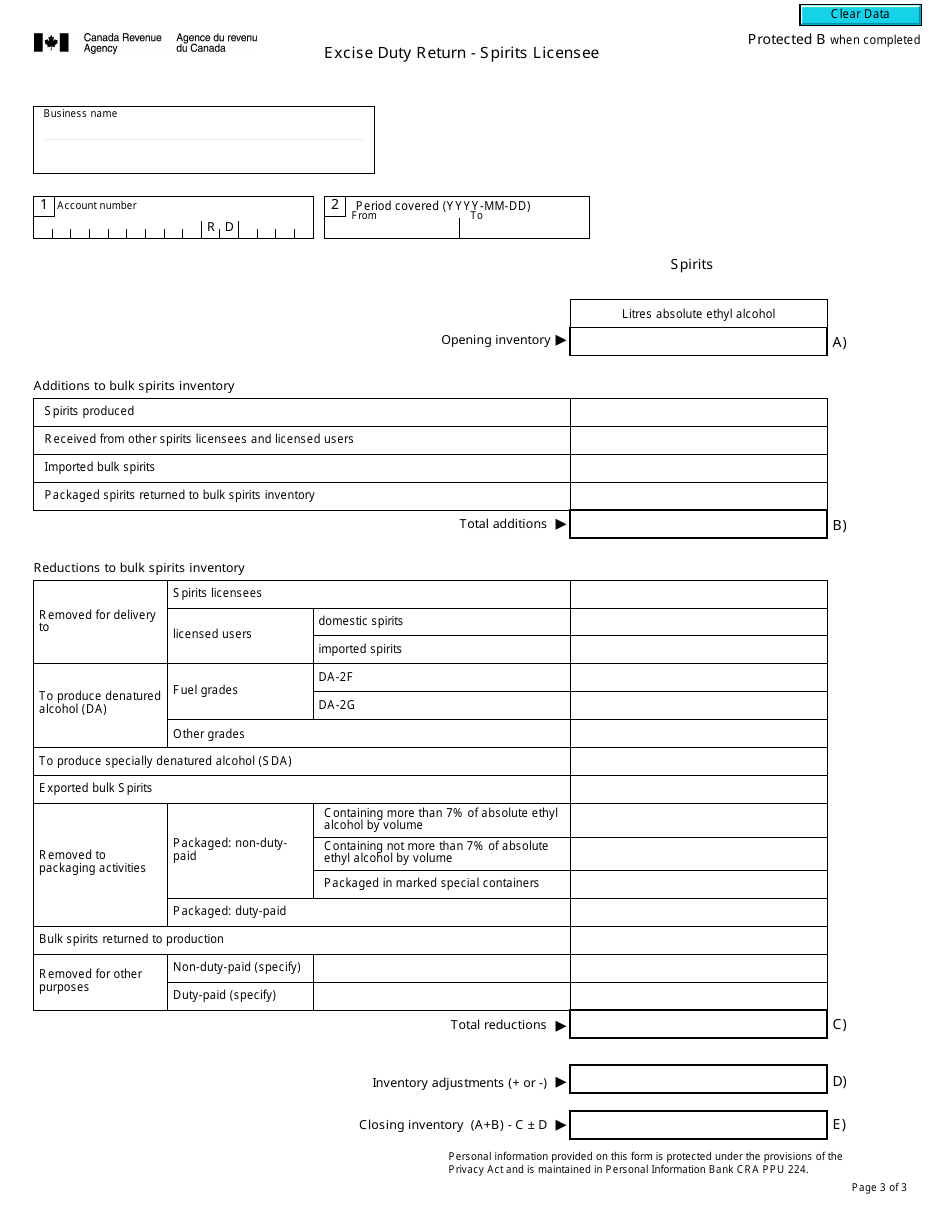 Form B266 Excise Duty Return - Spirits Licensee - Canada, Page 3