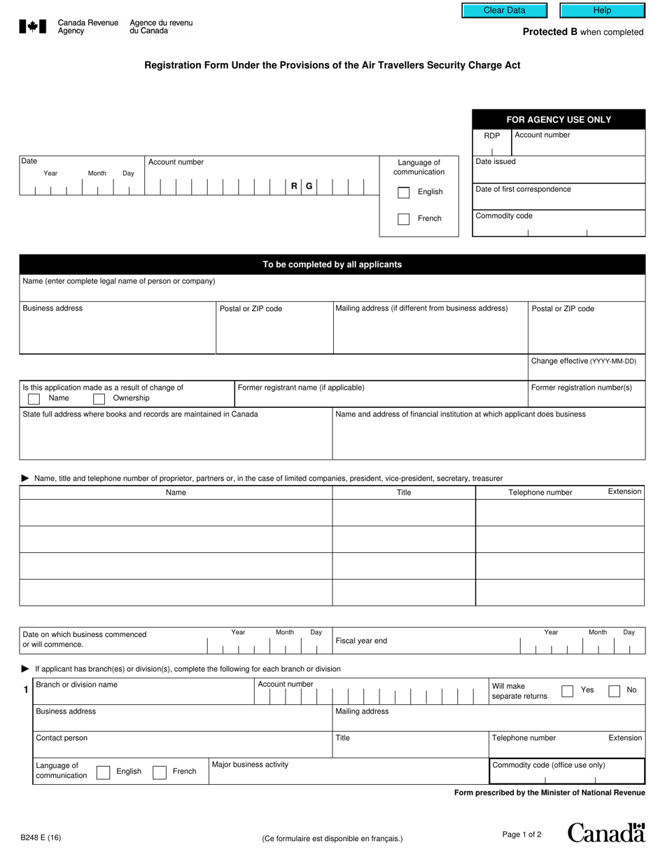 Form B248 Download Fillable PDF or Fill Online Registration Form Under ...