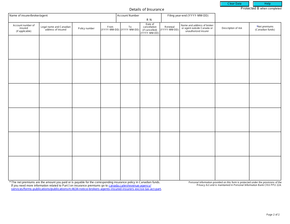 Form B241 Excise Tax Return - Broker - Canada, Page 2